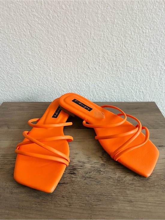 None Shoes - Bright Orange Strappy Square-Toe Slide Sandals